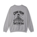 Fatherhood Skull graphic sweatshirt mockup for husbands, stepdads, and father figures.