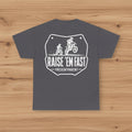 Gray men’s dirtbike dad t-shirt with white Raise ’Em Fast father and child motocross graphic.