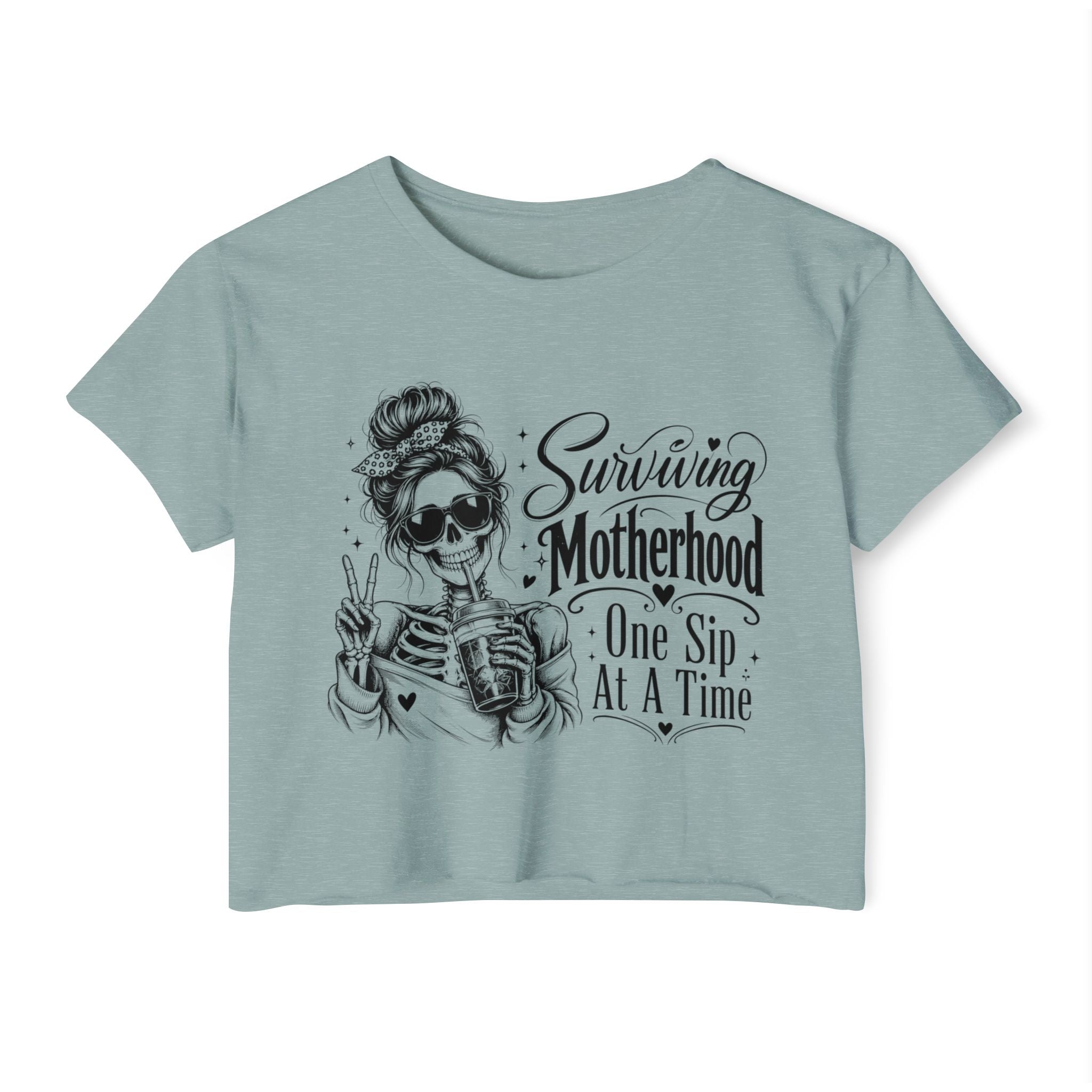 Coffee mom crop top product mockup for tired moms and funny Mother’s Day gifts.