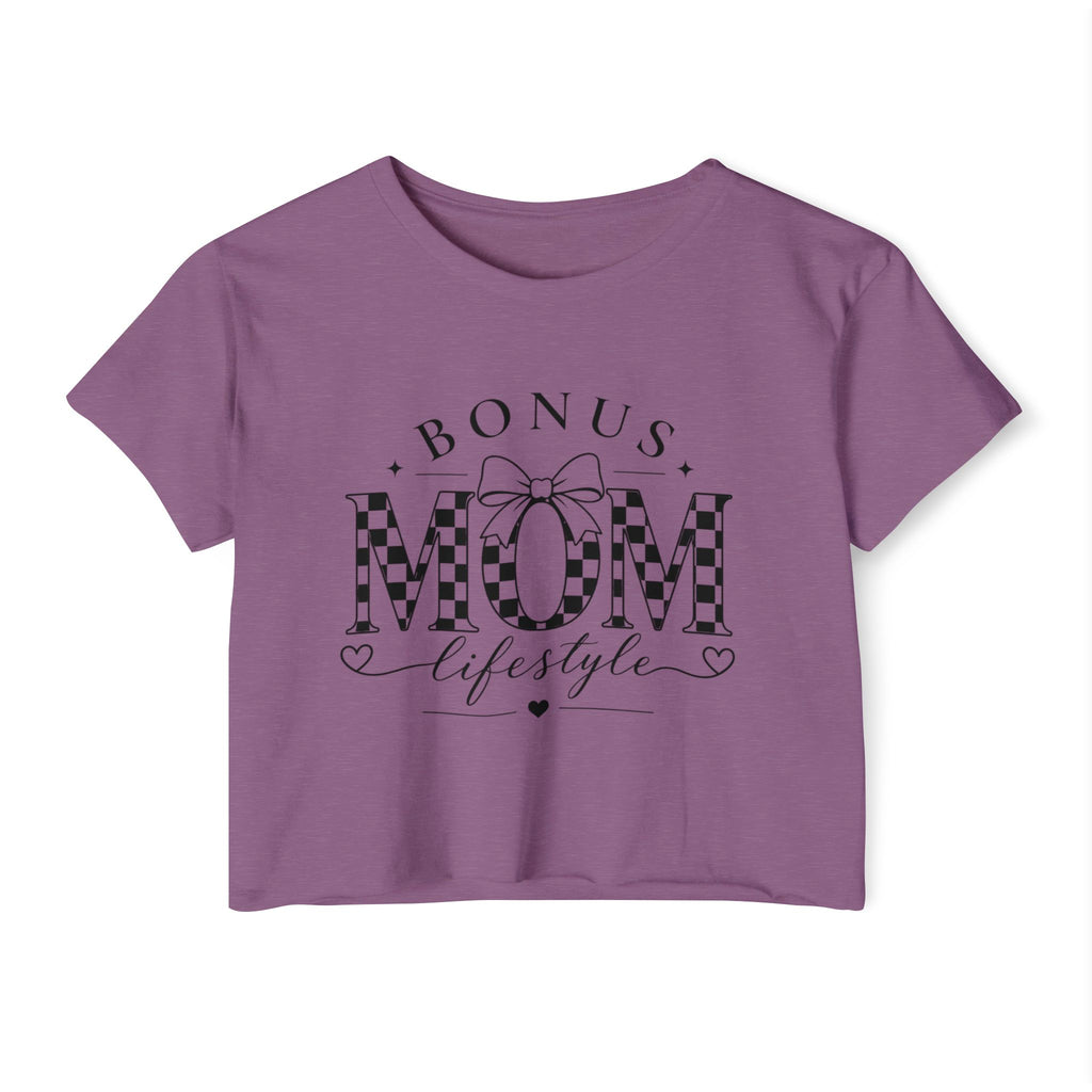 Bonus Mom Lifestyle Crop Top | Checkerboard MOM Graphic Tee