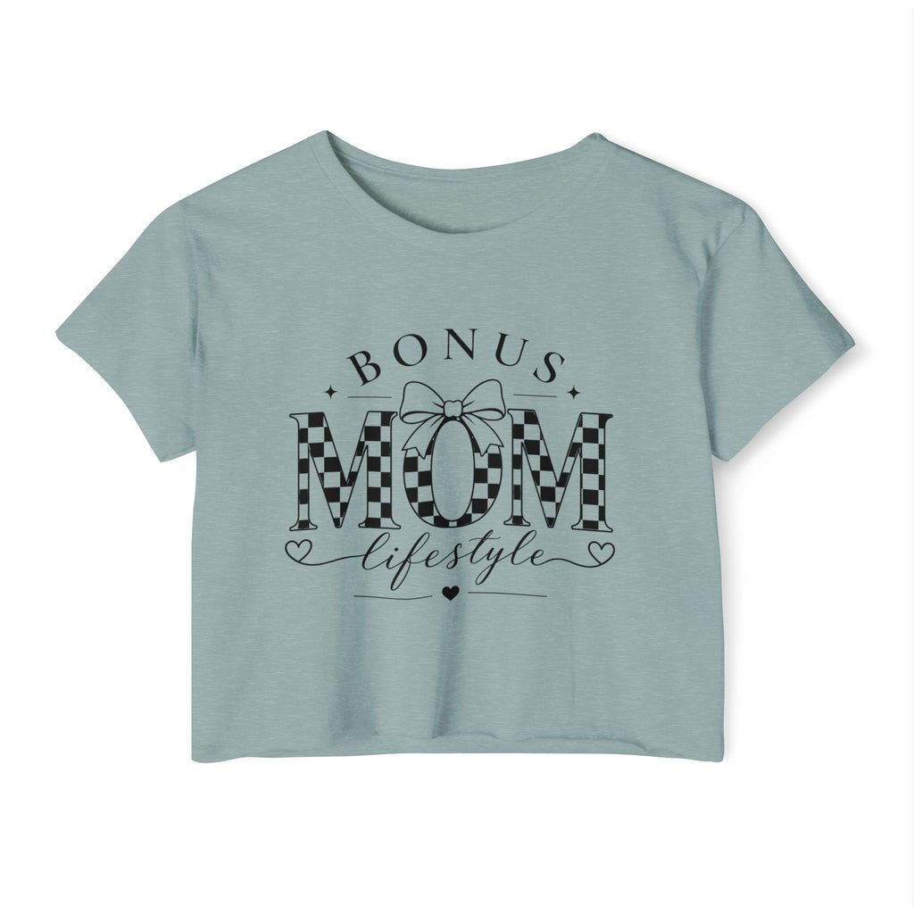 Bonus Mom Lifestyle Crop Top | Checkerboard MOM Graphic Tee