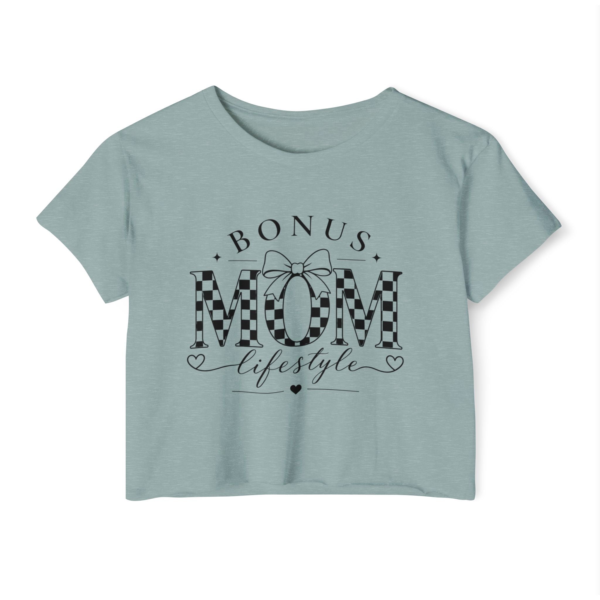 Bonus Mom Lifestyle Crop Top | Checkerboard MOM Graphic Tee