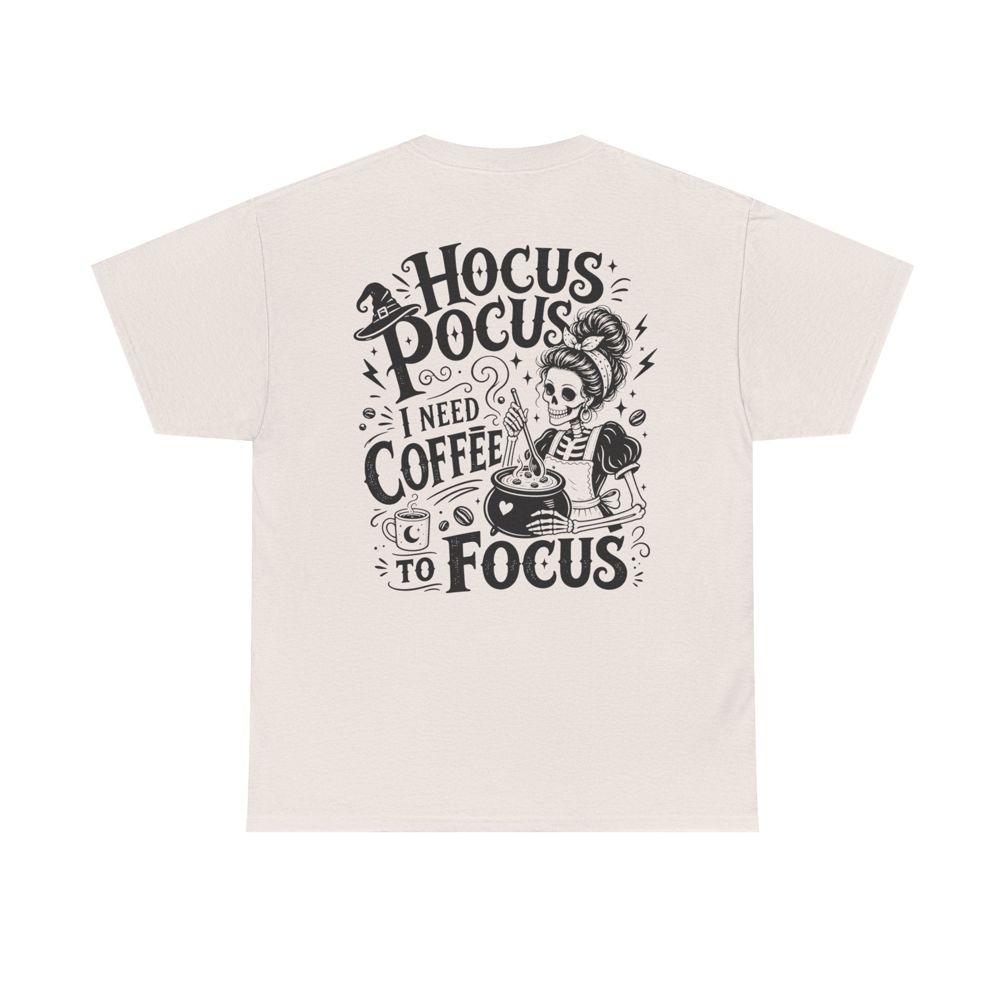 Women’s Hocus Pocus coffee tee product image featuring a skeleton coffee graphic for coffee lovers.