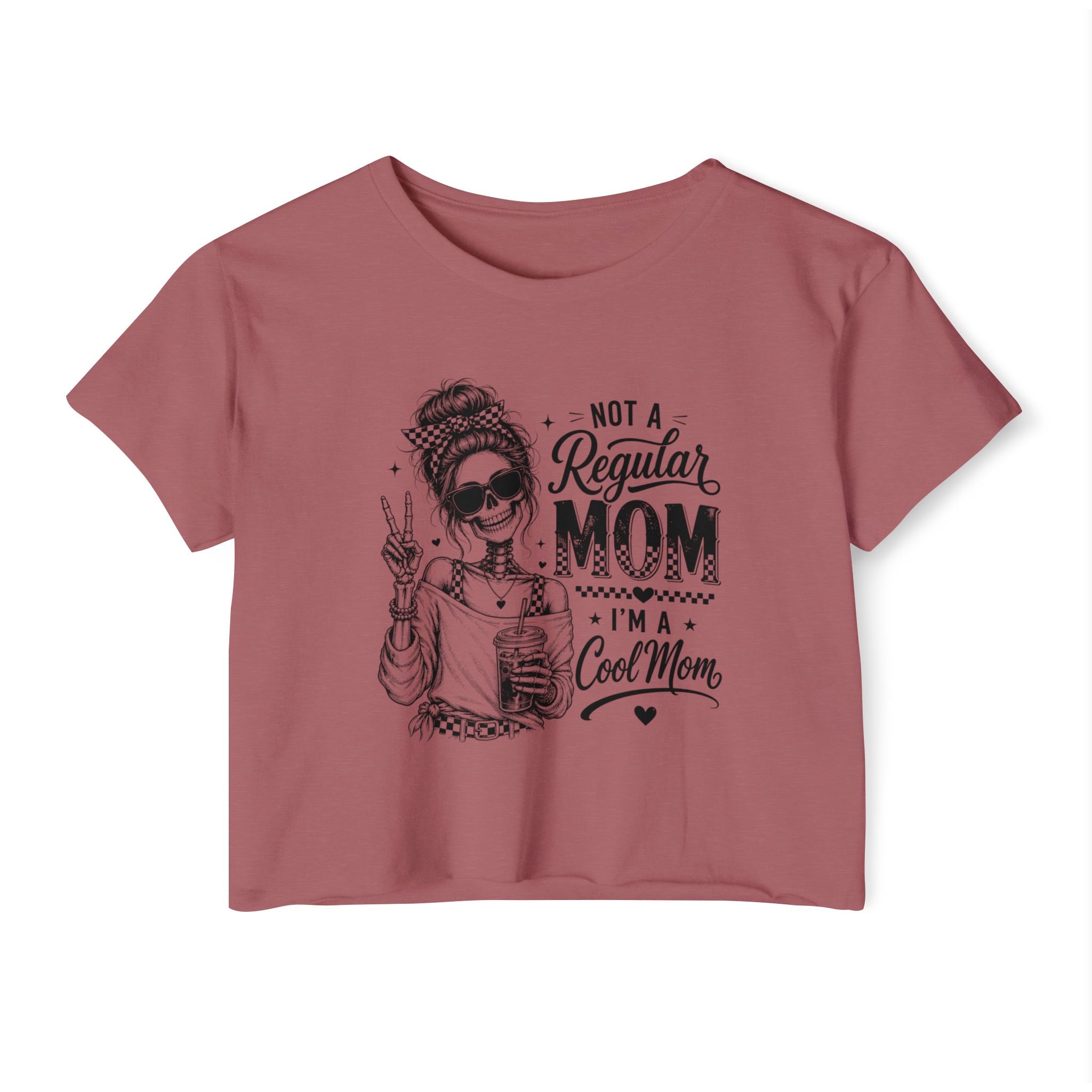 Funny mom graphic crop top product image with bold casual style.