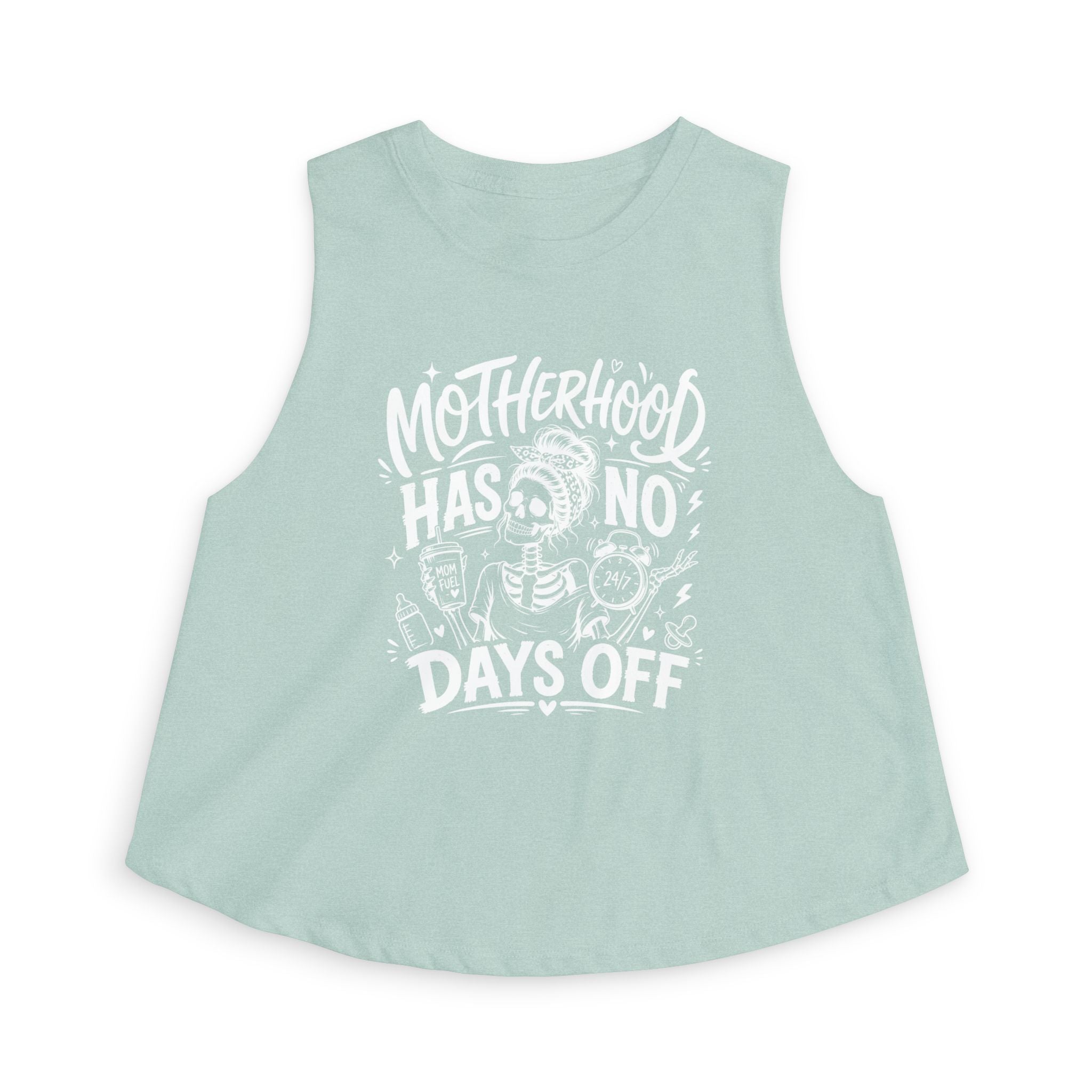 Motherhood Has No Days Off graphic tank product image for Mother’s Day gift shoppers.