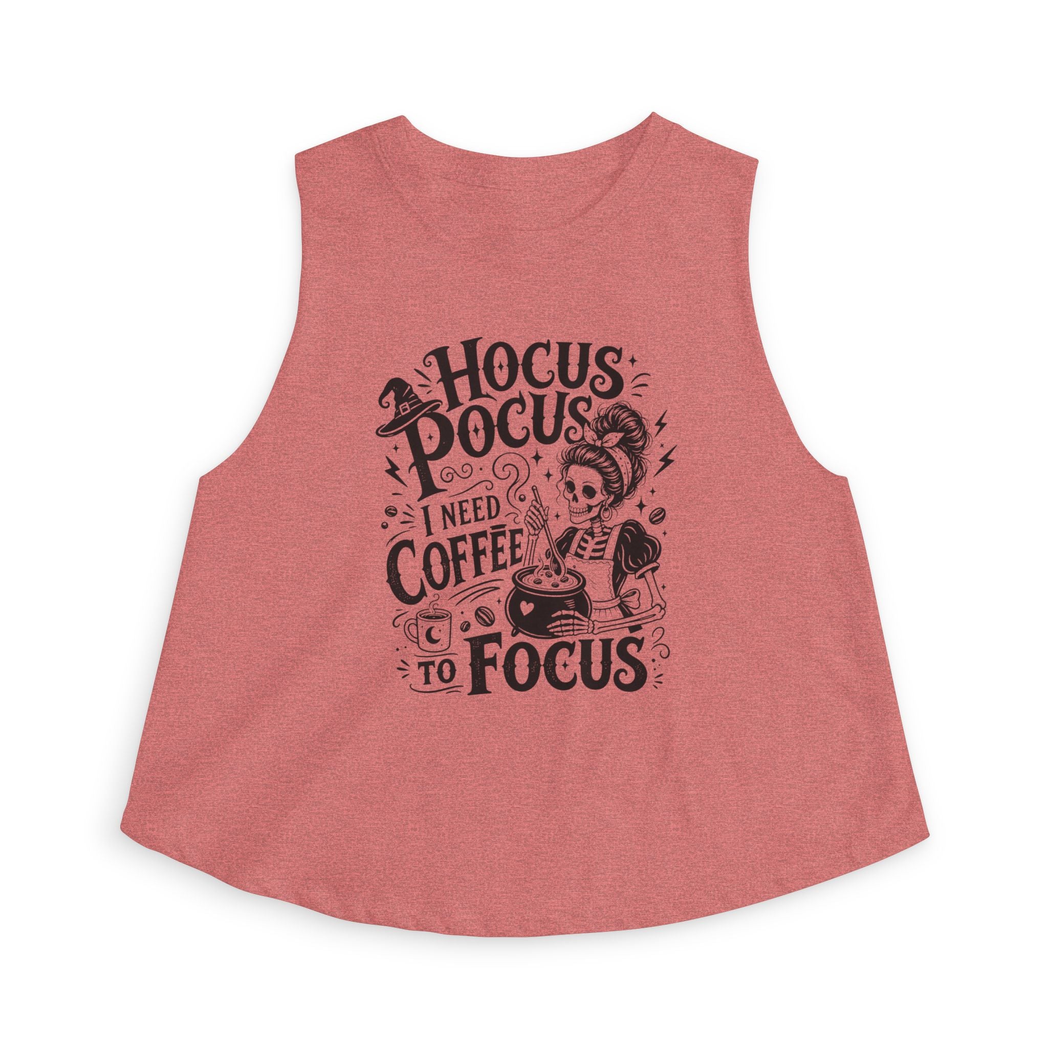 Witchy coffee mom crop tank product mockup for spooky season and Halloween gifts.
