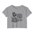 Funny mom life cropped tee product image for coffee lovers and busy moms.