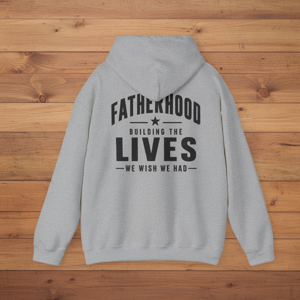 Gray Fatherhood hoodie product image for hardworking dads and meaningful Father’s Day gifts.