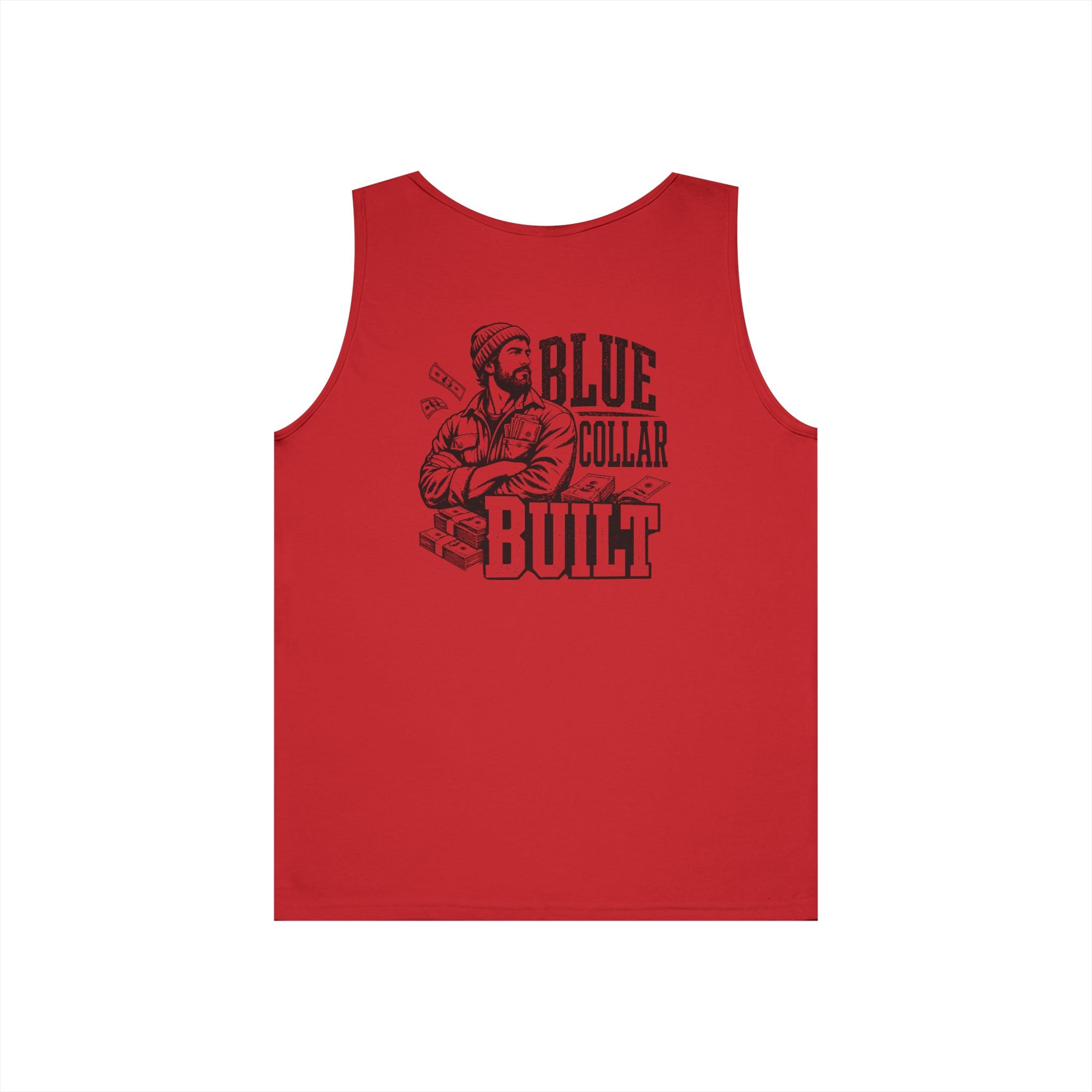 Blue Collar Built tank top product image for hardworking dads, tradesmen, builders, and mechanics.
