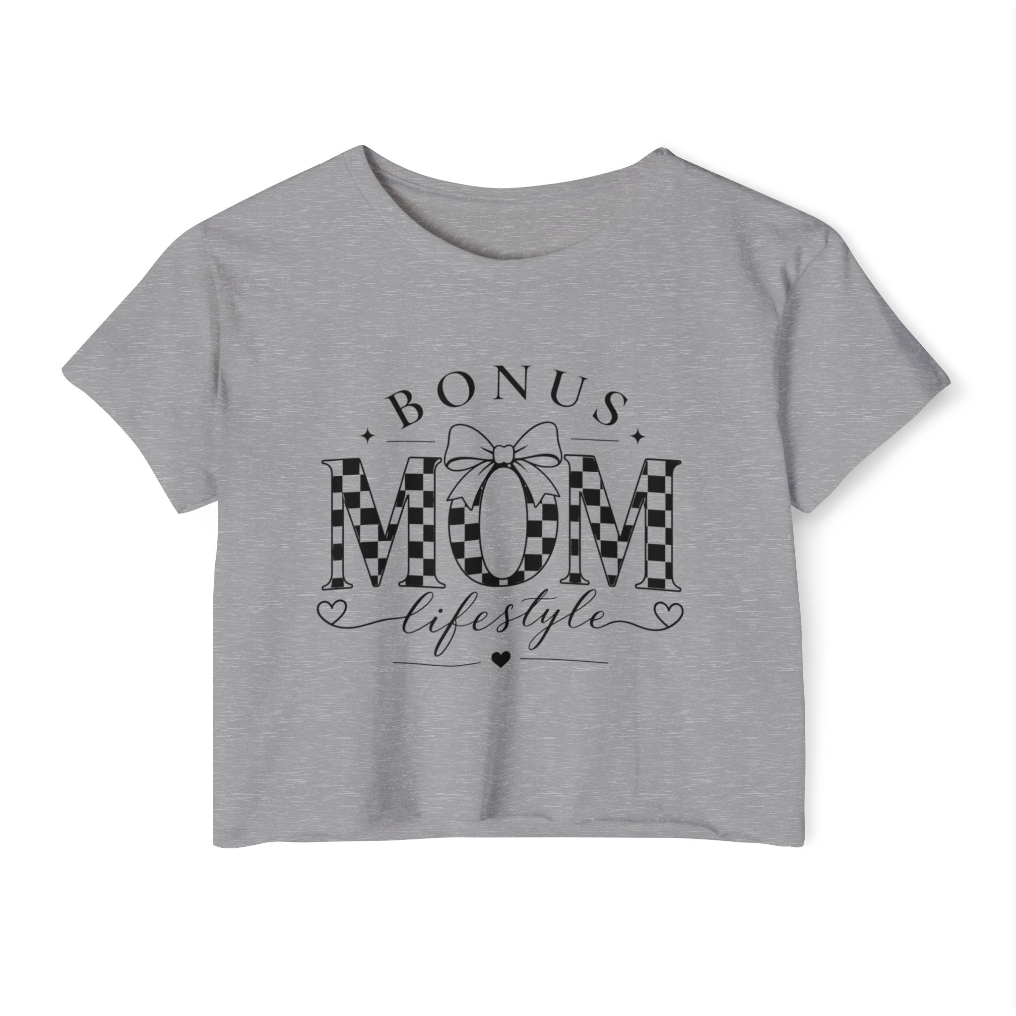 Bonus Mom Lifestyle Crop Top | Checkerboard MOM Graphic Tee