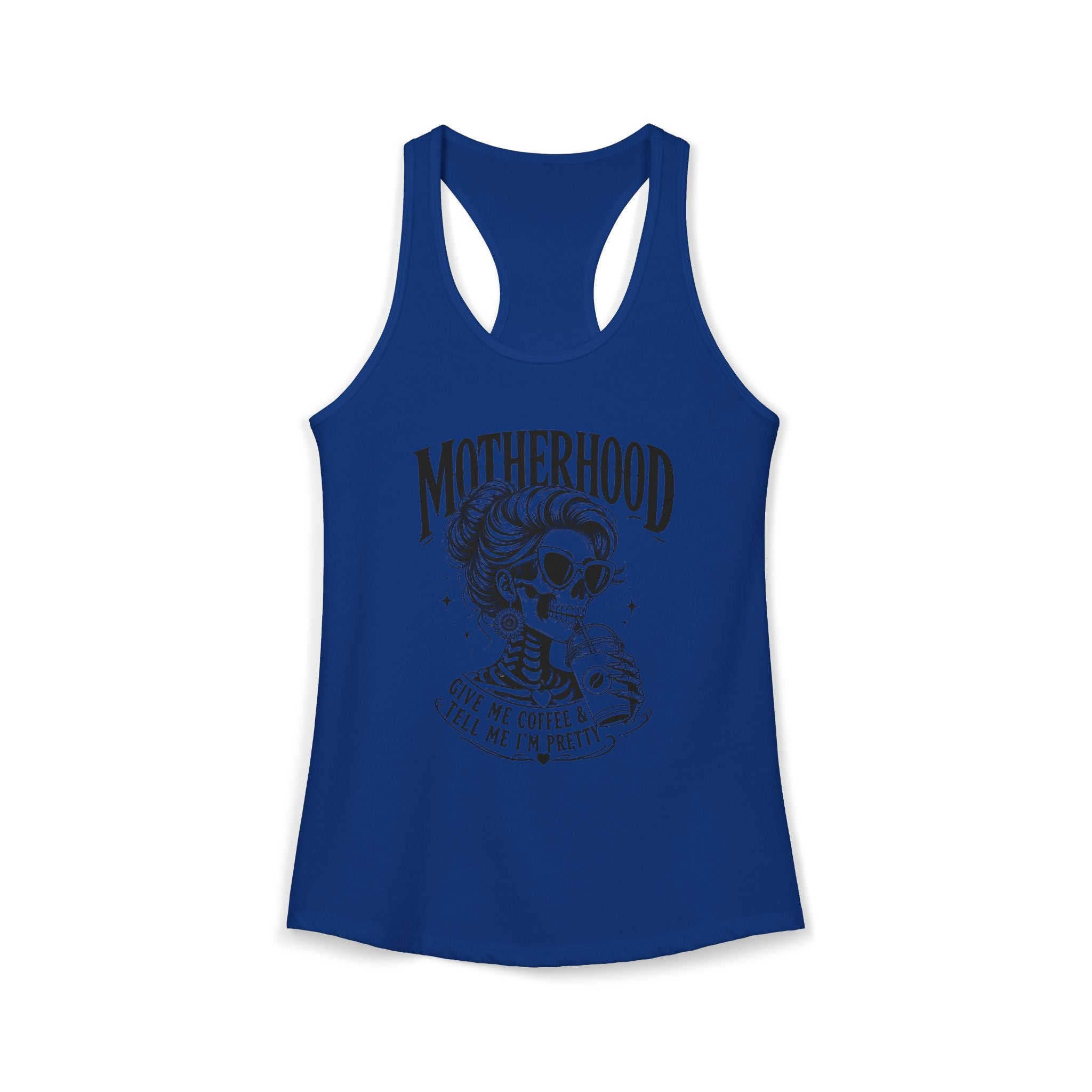 Blue Get Me Coffee tank top product image for funny mom life and summer outfits.