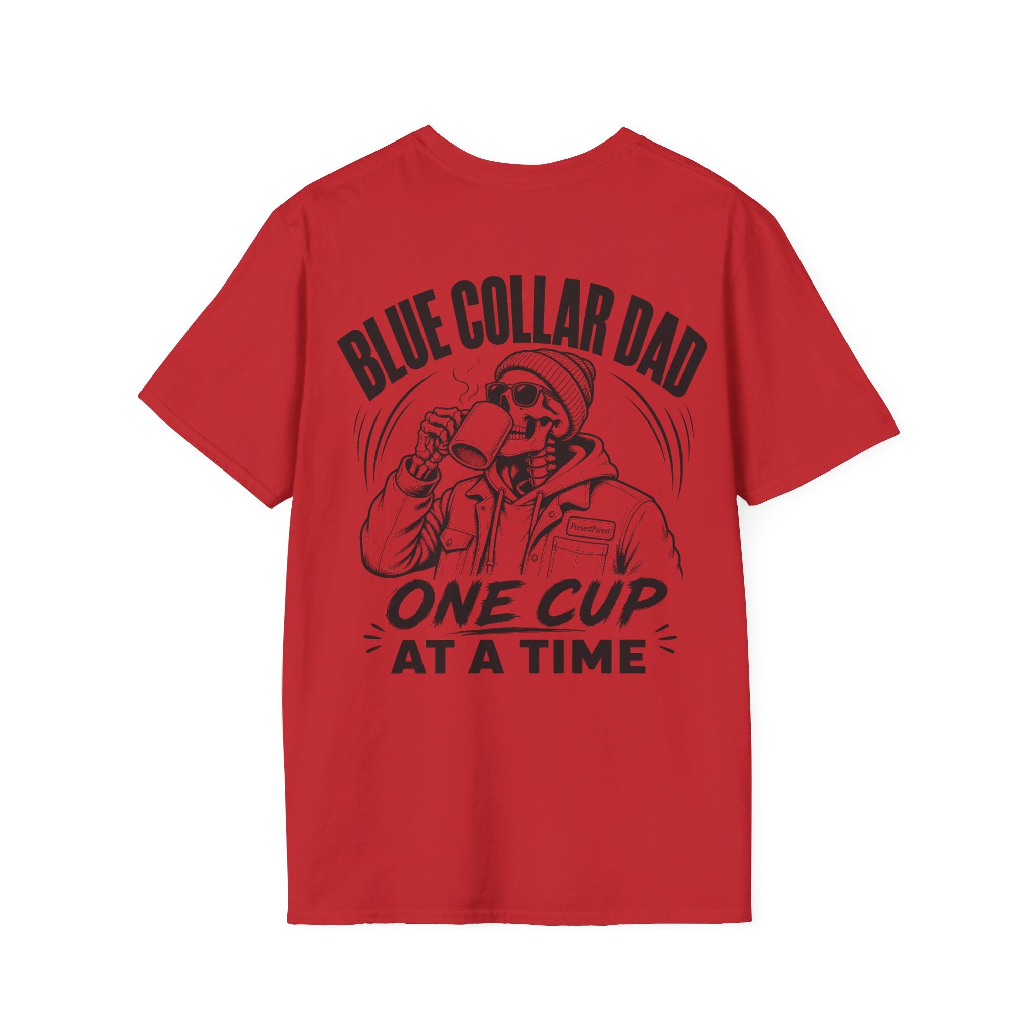 Men's Blue Collar Dad Coffee T-Shirt | One Cup At A Time Back Print | Hardworking Dad Gift
