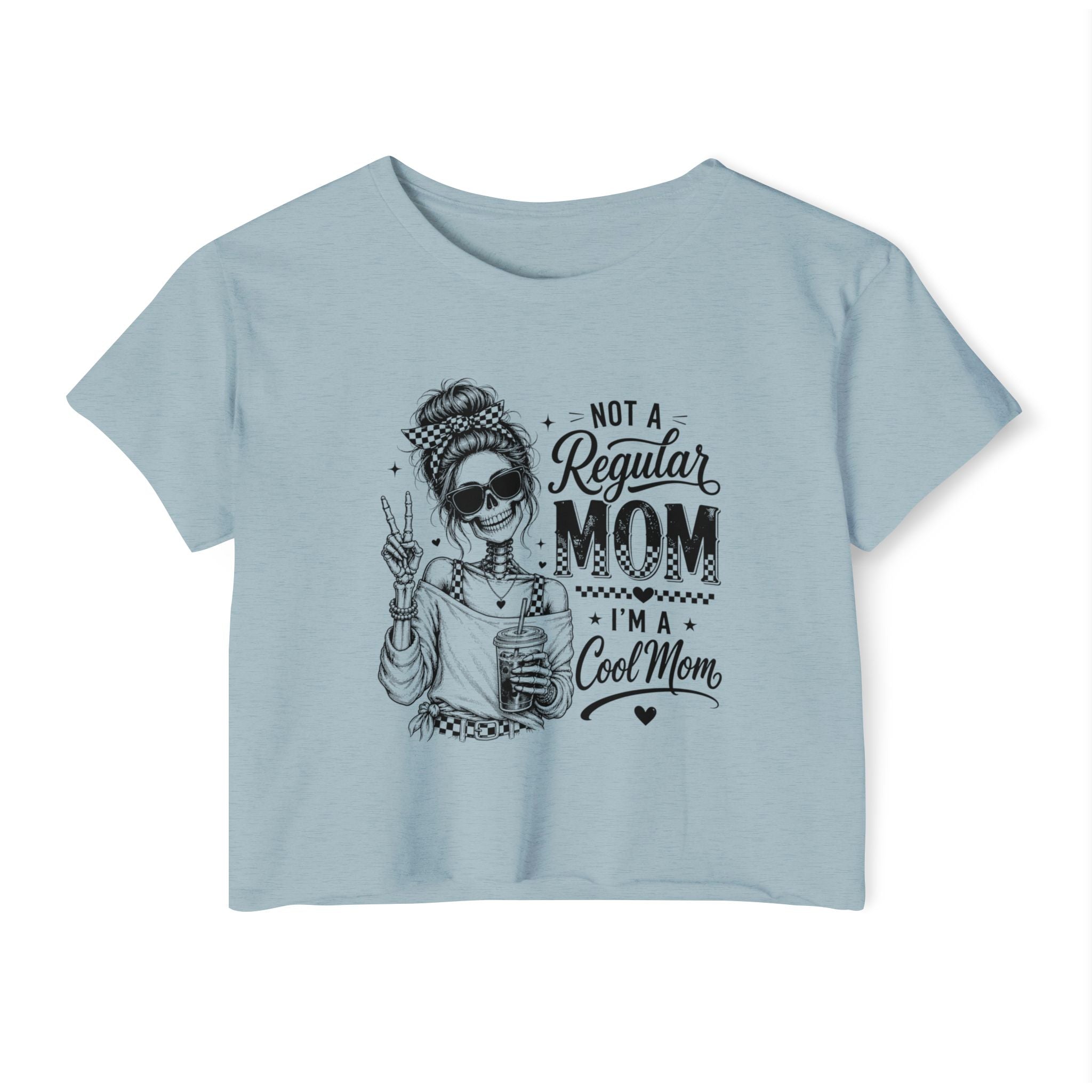 Women’s Not A Regular Mom crop top product view for Mother’s Day gift shoppers.