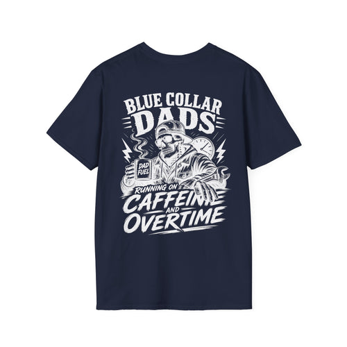 Blue Collar Dads Skeleton Graphic Tee | Running on Caffeine and Overtime