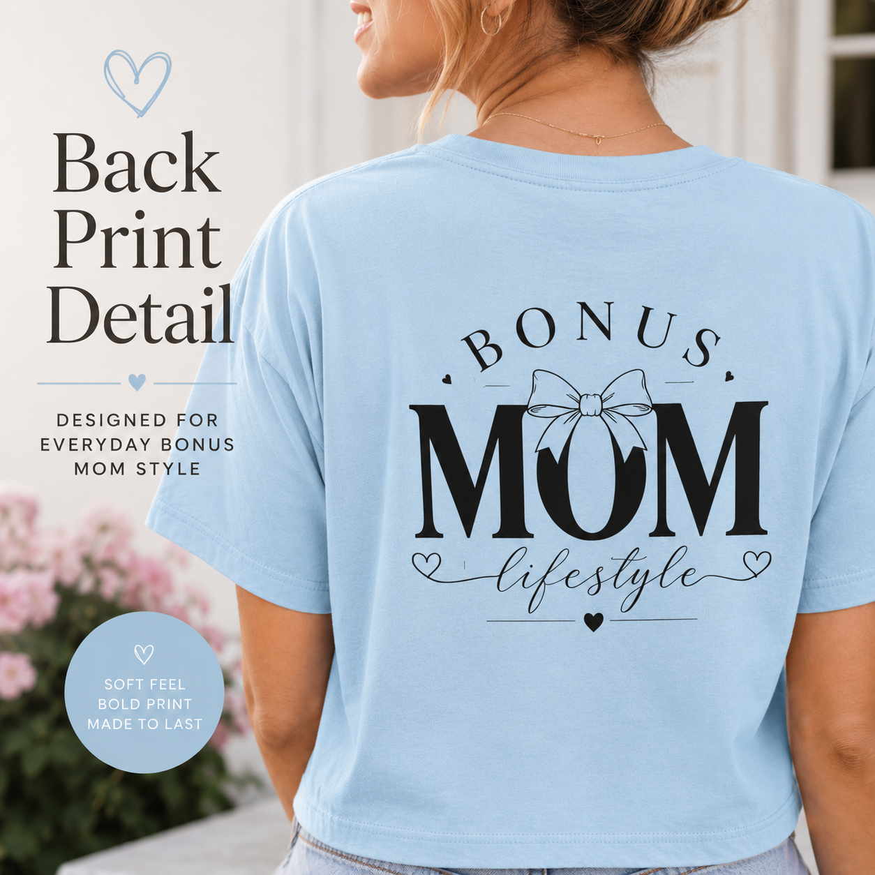 Bonus Mom Lifestyle Shirt, Cute Step Mom Gift Tee, White Bonus Mama Crop Top, Mother’s Day Gift for Bonus Mom