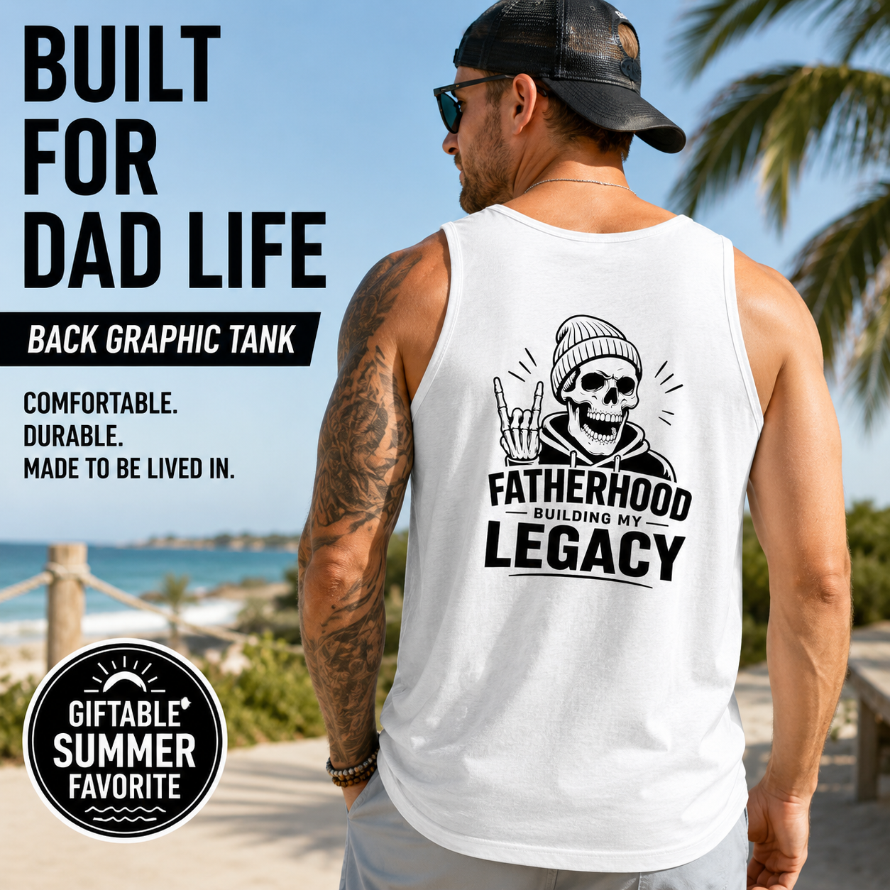 Fatherhood Legacy tank top alternate product mockup for dads.