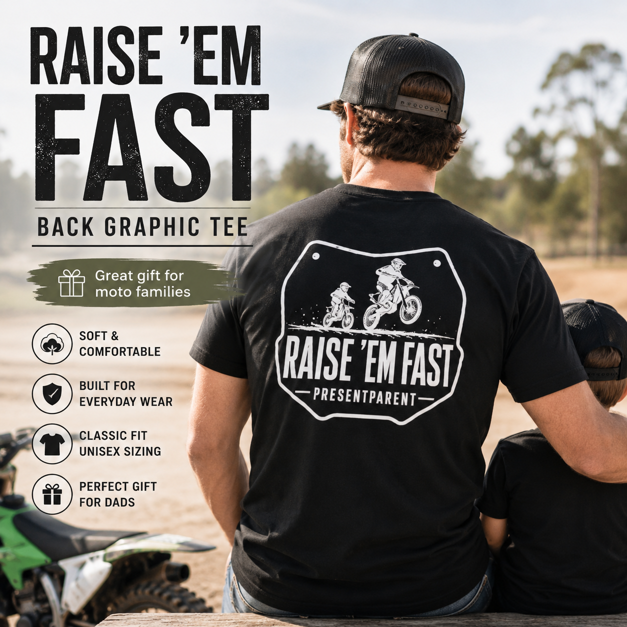 Motocross Dad graphic tee product image for dirt bike racing families.