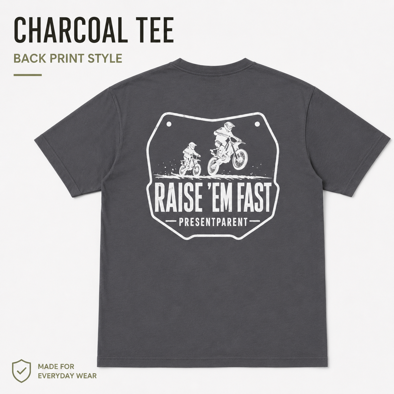 Dirt bike dad graphic shirt product image for motocross fathers.