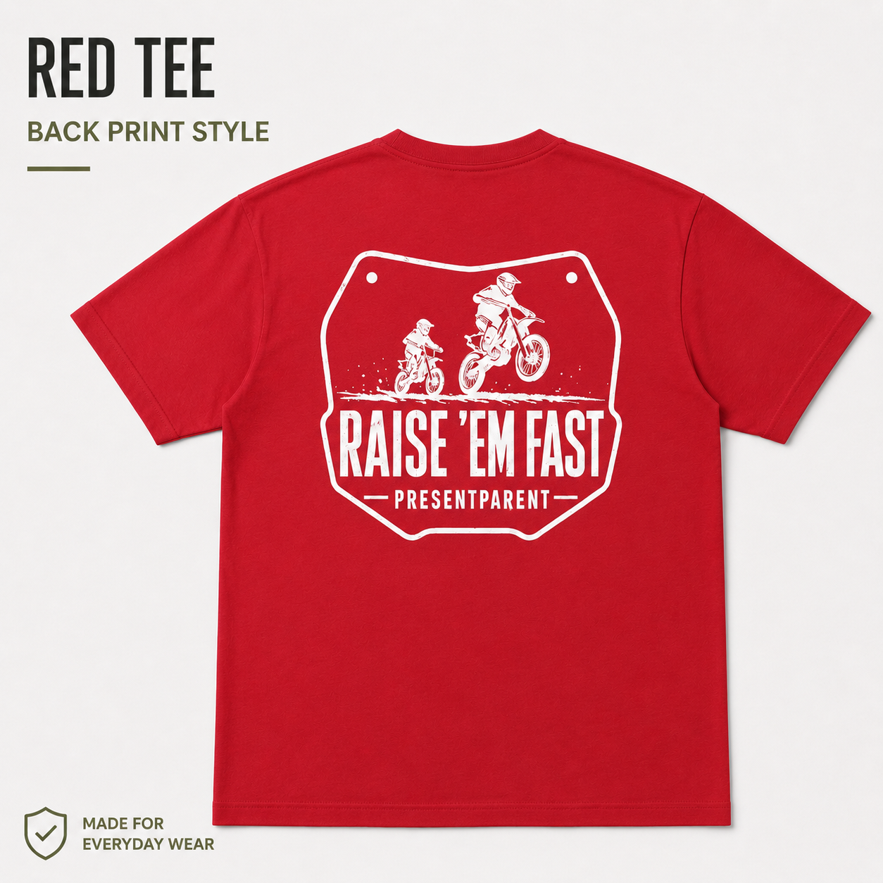 Men’s motocross dad shirt product mockup for dads who ride dirt bikes.