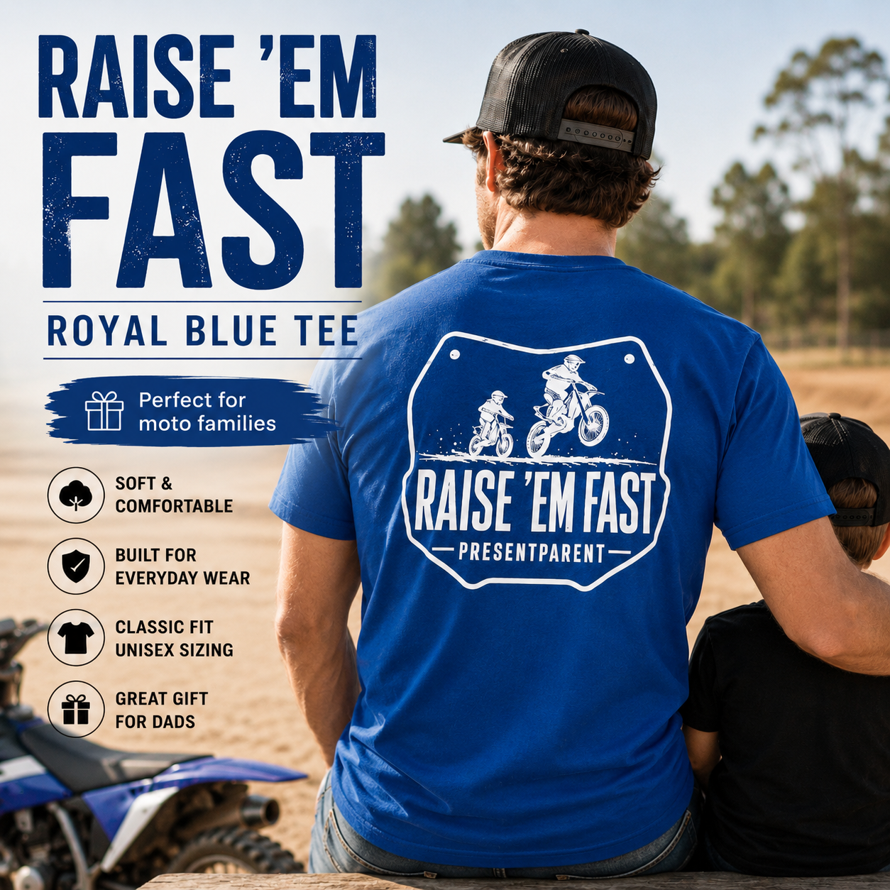 Motocross Dad Father’s Day shirt product image with dirt bike dad theme.
