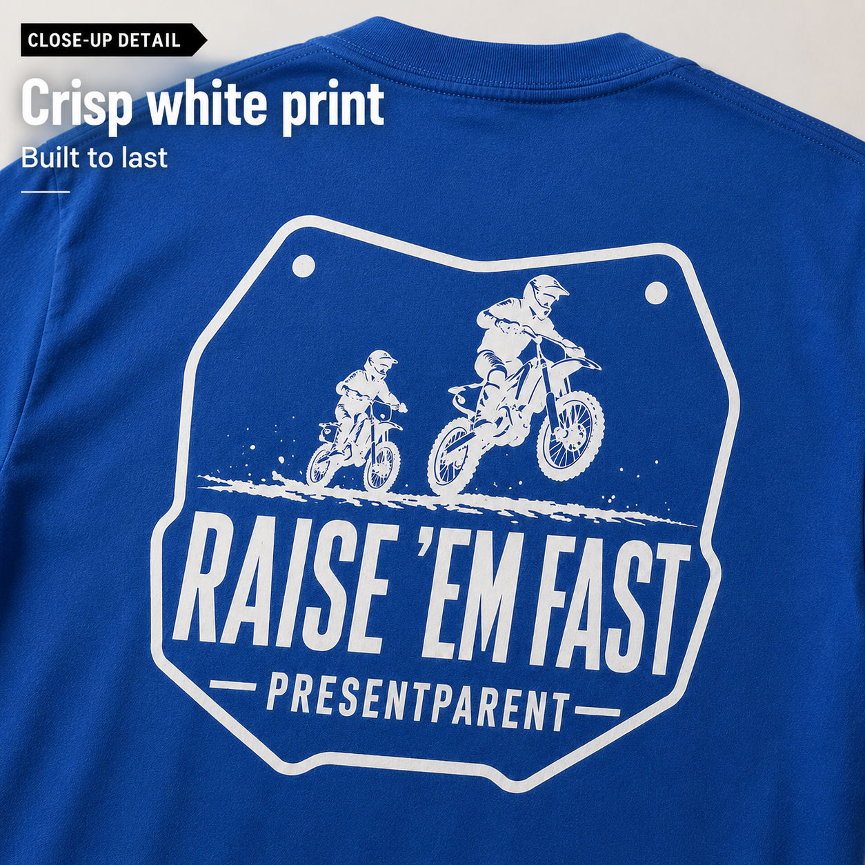 Men’s dirt bike dad t-shirt product mockup with motocross theme.