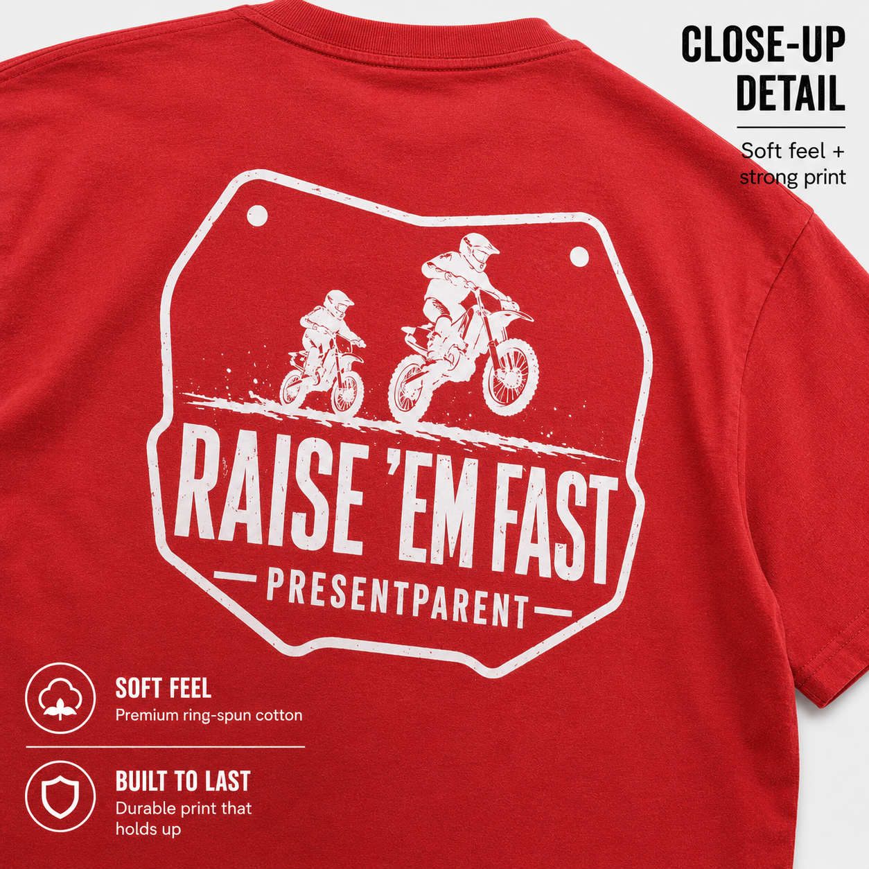 Motocross Dad shirt product mockup for racing family gift ideas.