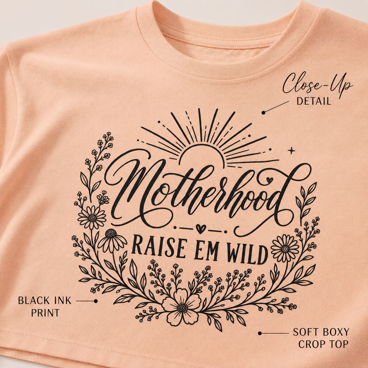 Women’s motherhood crop top product image for coffee runs, errands, and weekends.
