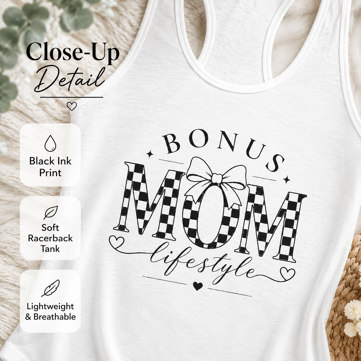 Bonus Mom tank top product image for blended family gift ideas.