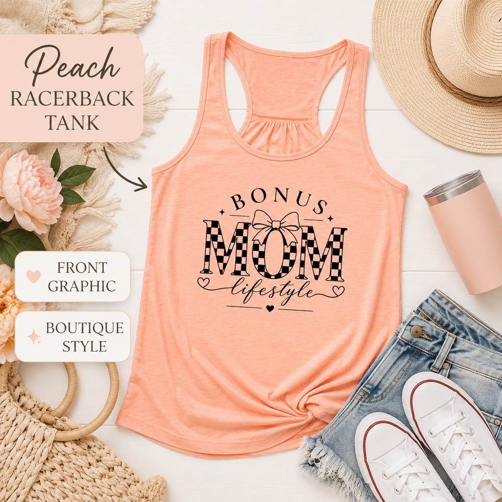 Bonus Mom graphic tank top color option for warm weather outfits