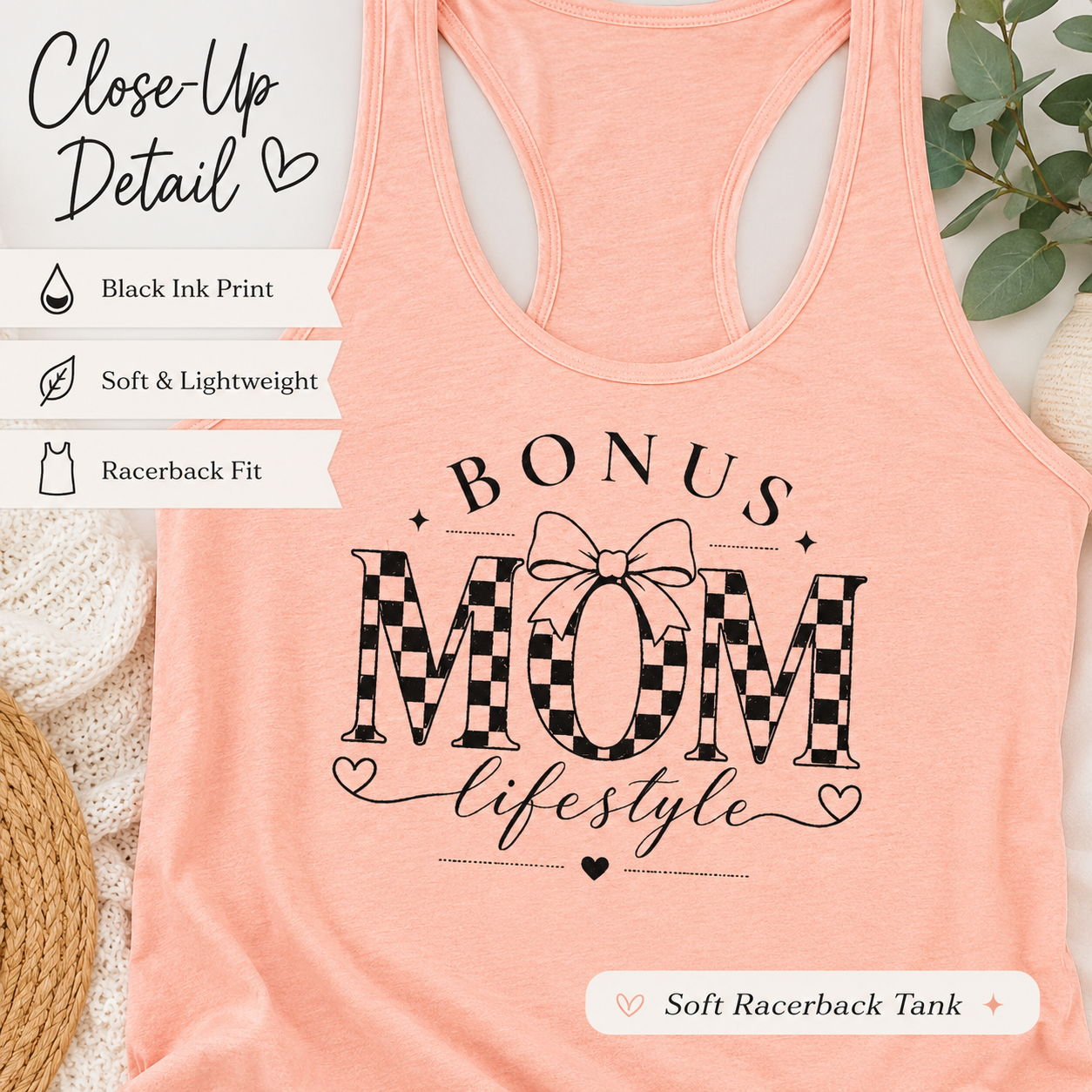 Bonus Mom tank top product image shown as a thoughtful family gift.