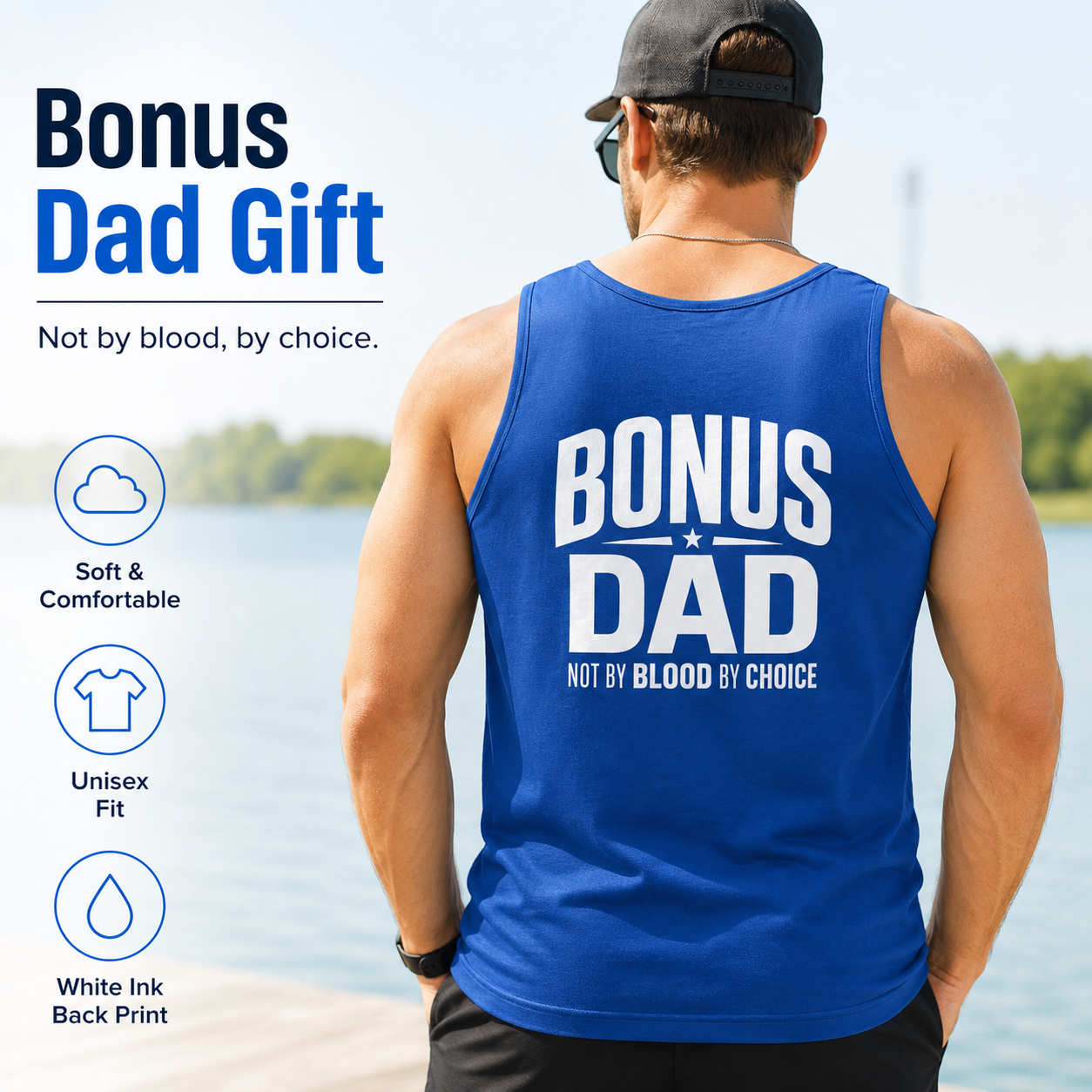 Bonus Dad Tank Top, Not By Blood By Choice Shirt, Stepdad Gift, Bonus Dad Gift for Him, Fathers Day Tank Top