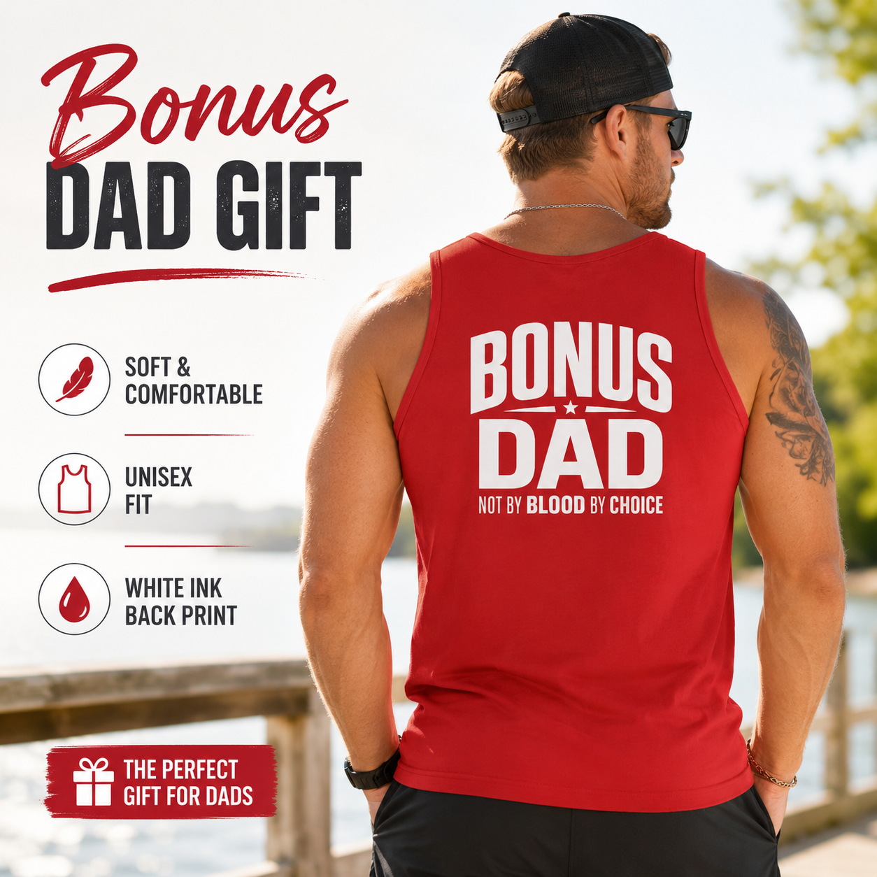 Bonus Dad Tank Top, Not By Blood By Choice Shirt, Stepdad Gift, Bonus Dad Gift for Him, Fathers Day Tank Top