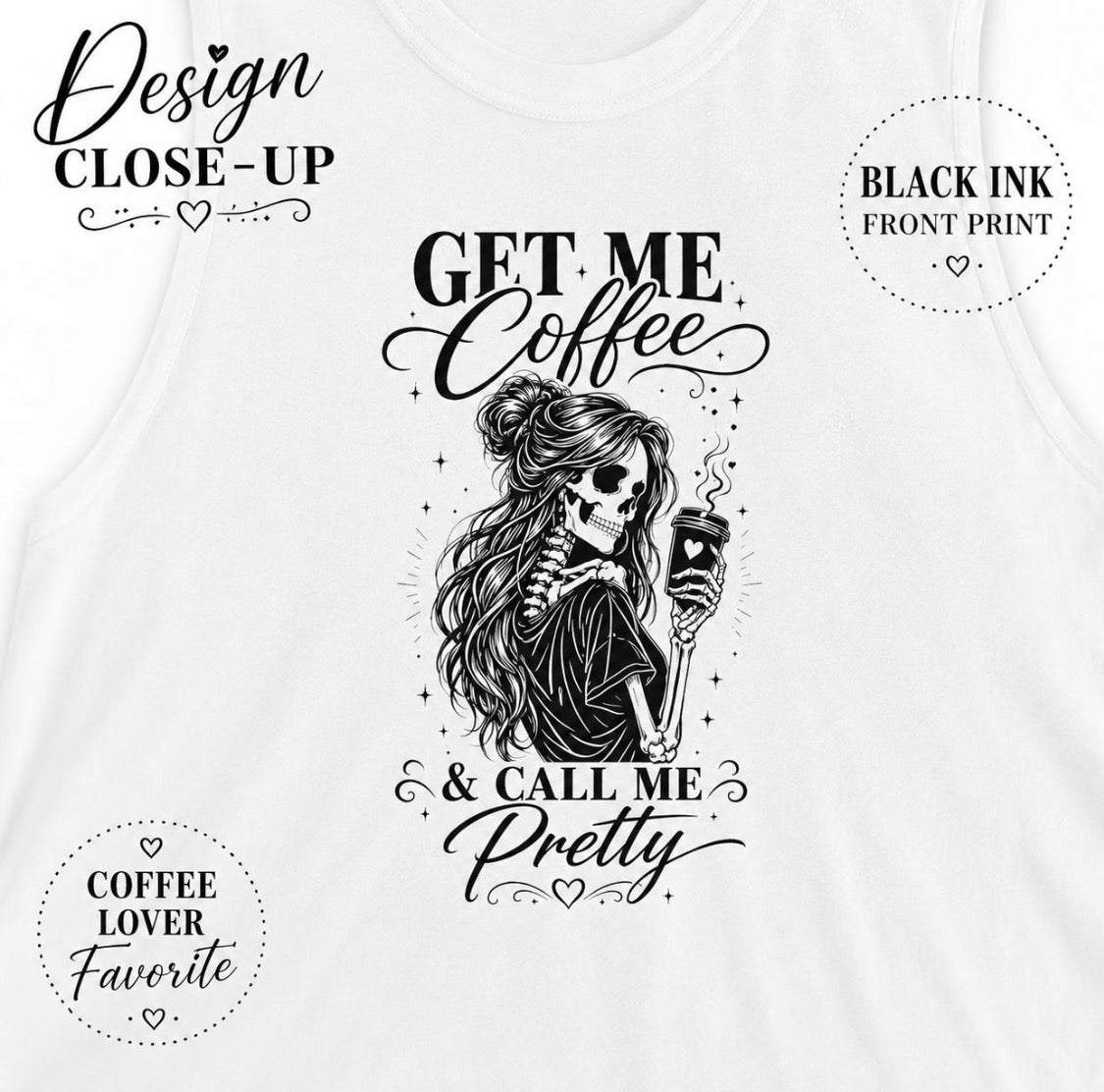 Funny coffee lover crop tank top mockup with playful caffeine graphic design.