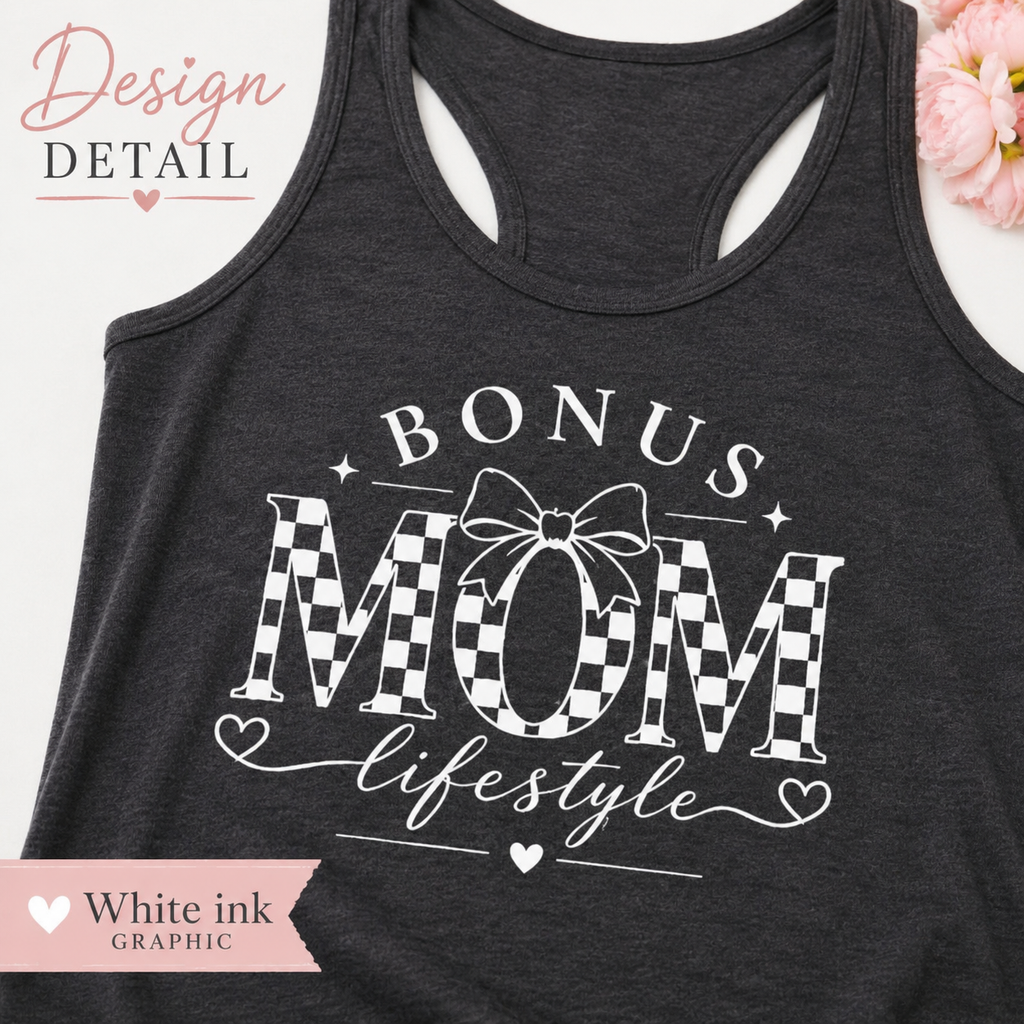 Bonus Mom racerback tank top color option image.