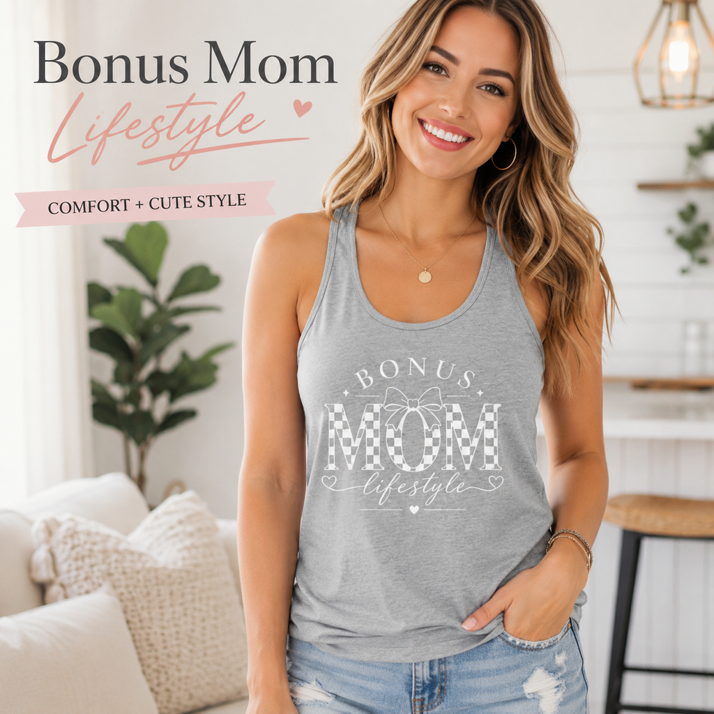 Bonus Mom racerback tank top color selection image.