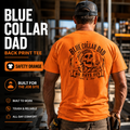 Safety green workwear-style dad tee with skull and banner design