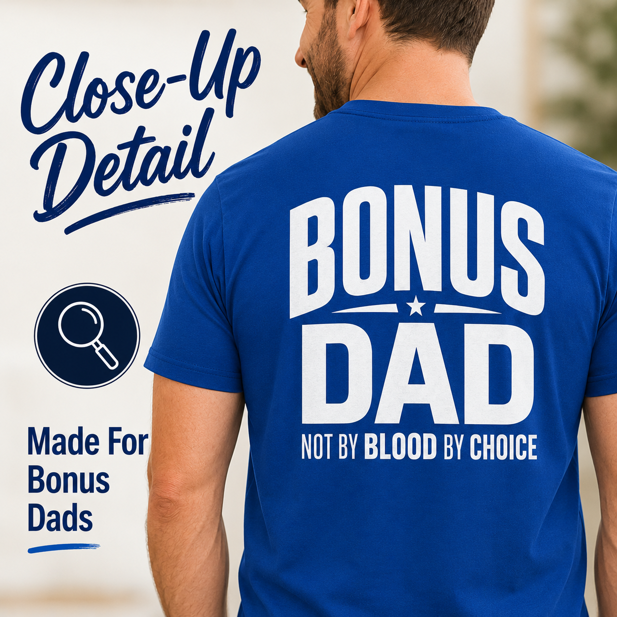 Not By Blood By Choice bonus dad t-shirt mockup for Father’s Day gift shoppers.