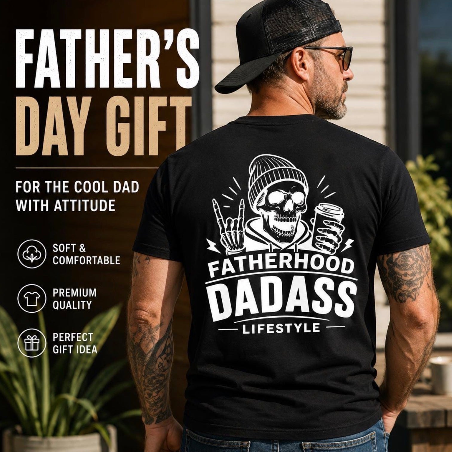 Men's Dad-Ass Lifestyle Fatherhood T-Shirt | Funny Skull Graphic Tee | Father's Day Gift