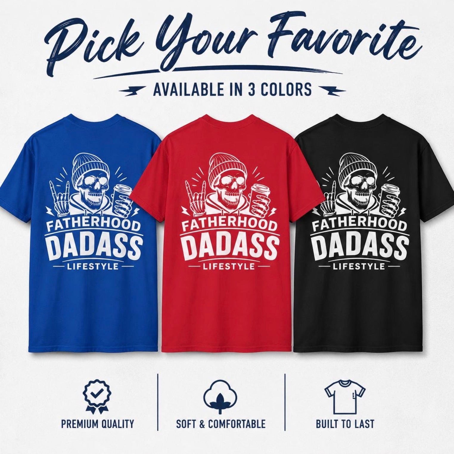 Men's Dad-Ass Lifestyle Fatherhood T-Shirt | Funny Skull Graphic Tee | Father's Day Gift