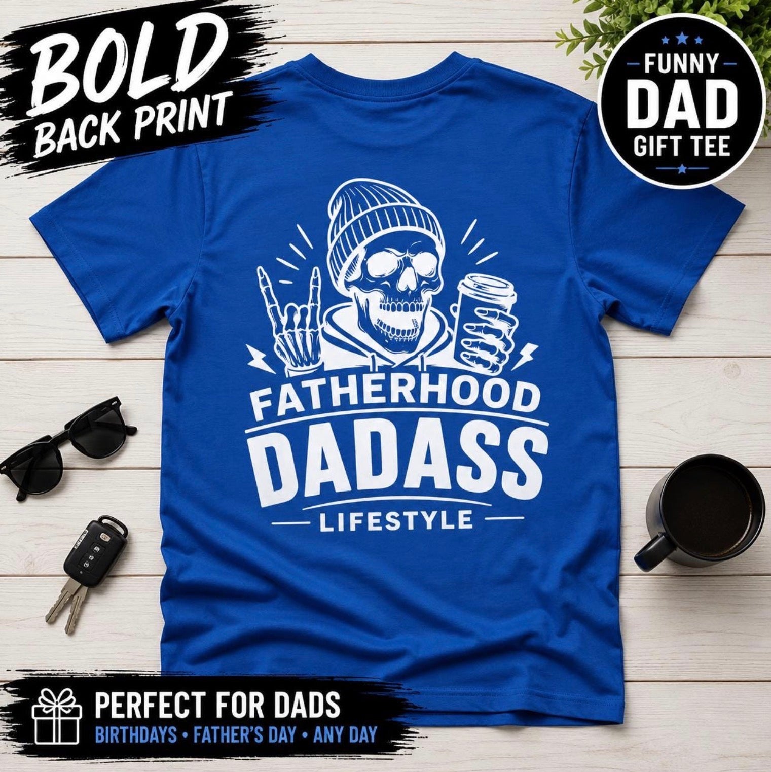 Men's Dad-Ass Lifestyle Fatherhood T-Shirt | Funny Skull Graphic Tee | Father's Day Gift