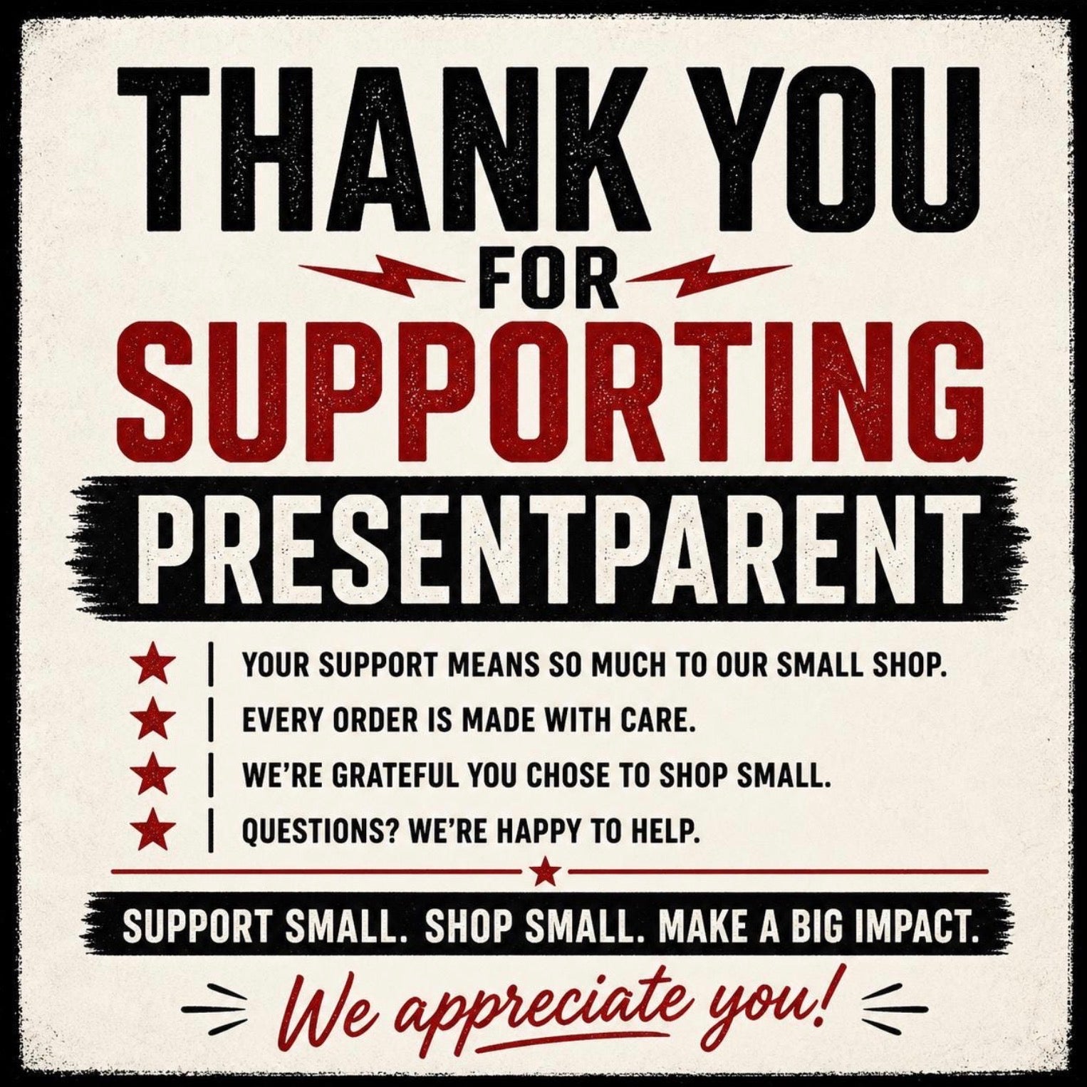 Present Parent small business thank you card for dad apparel shoppers