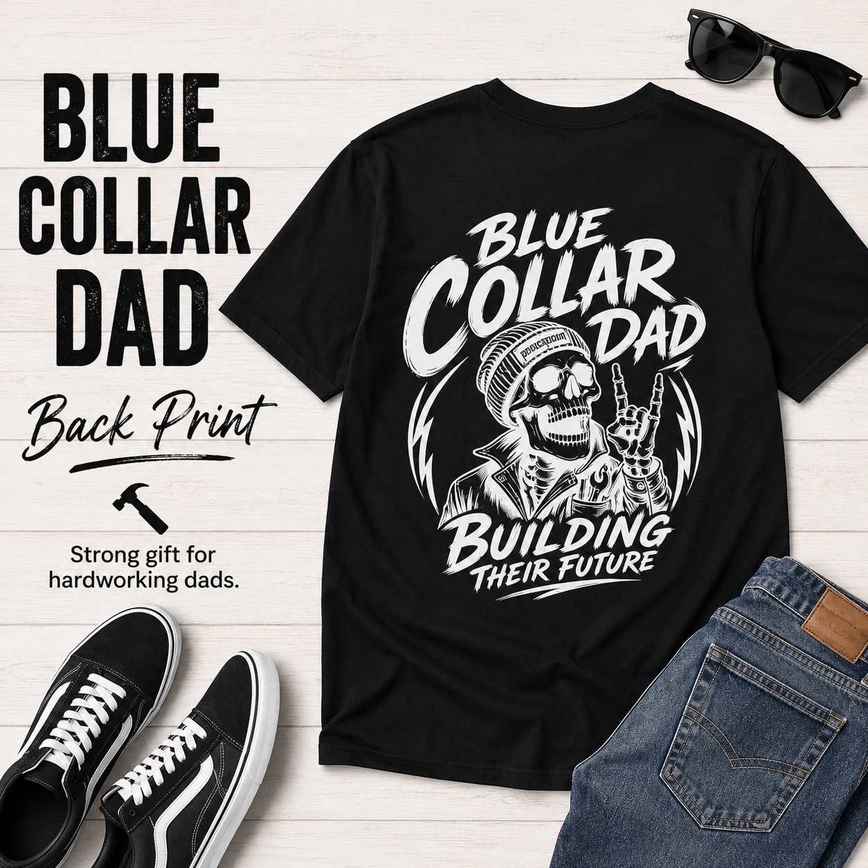 Men's Blue Collar Dad T-Shirt | Building Their Future Back Print | Hardworking Dad Gift