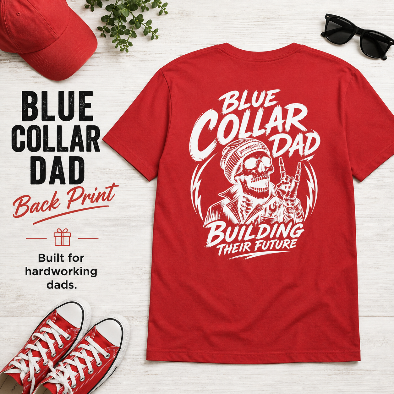 Men's Blue Collar Dad T-Shirt | Building Their Future Back Print | Hardworking Dad Gift