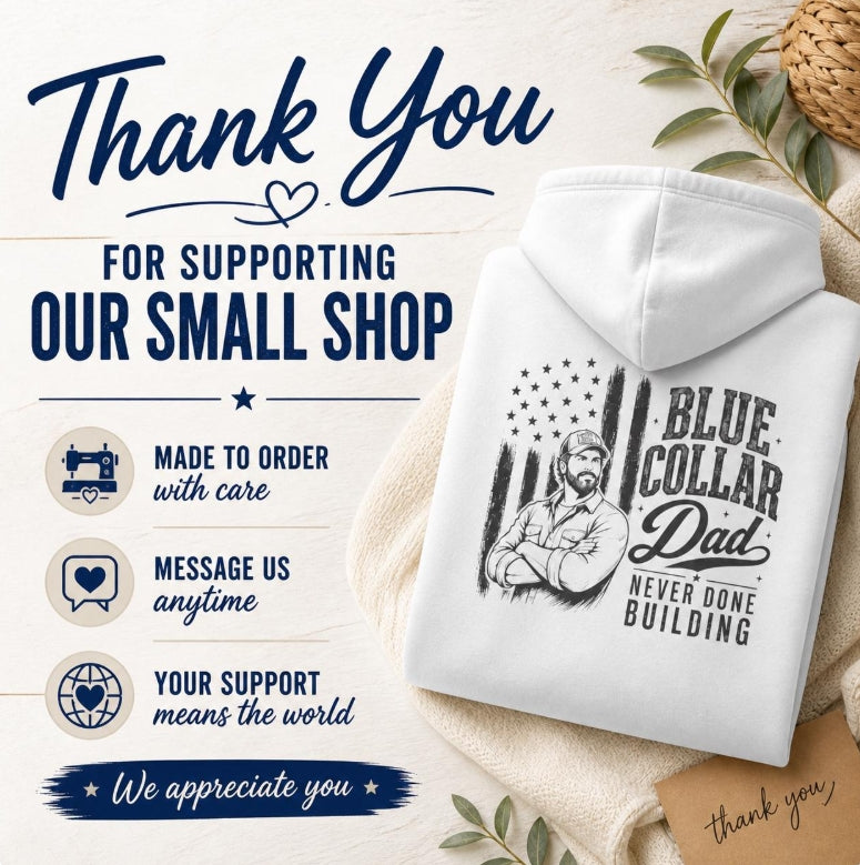 Men's Blue Collar Dad Hoodie | Never Done Building Back Print | Hardworking Dad Gift