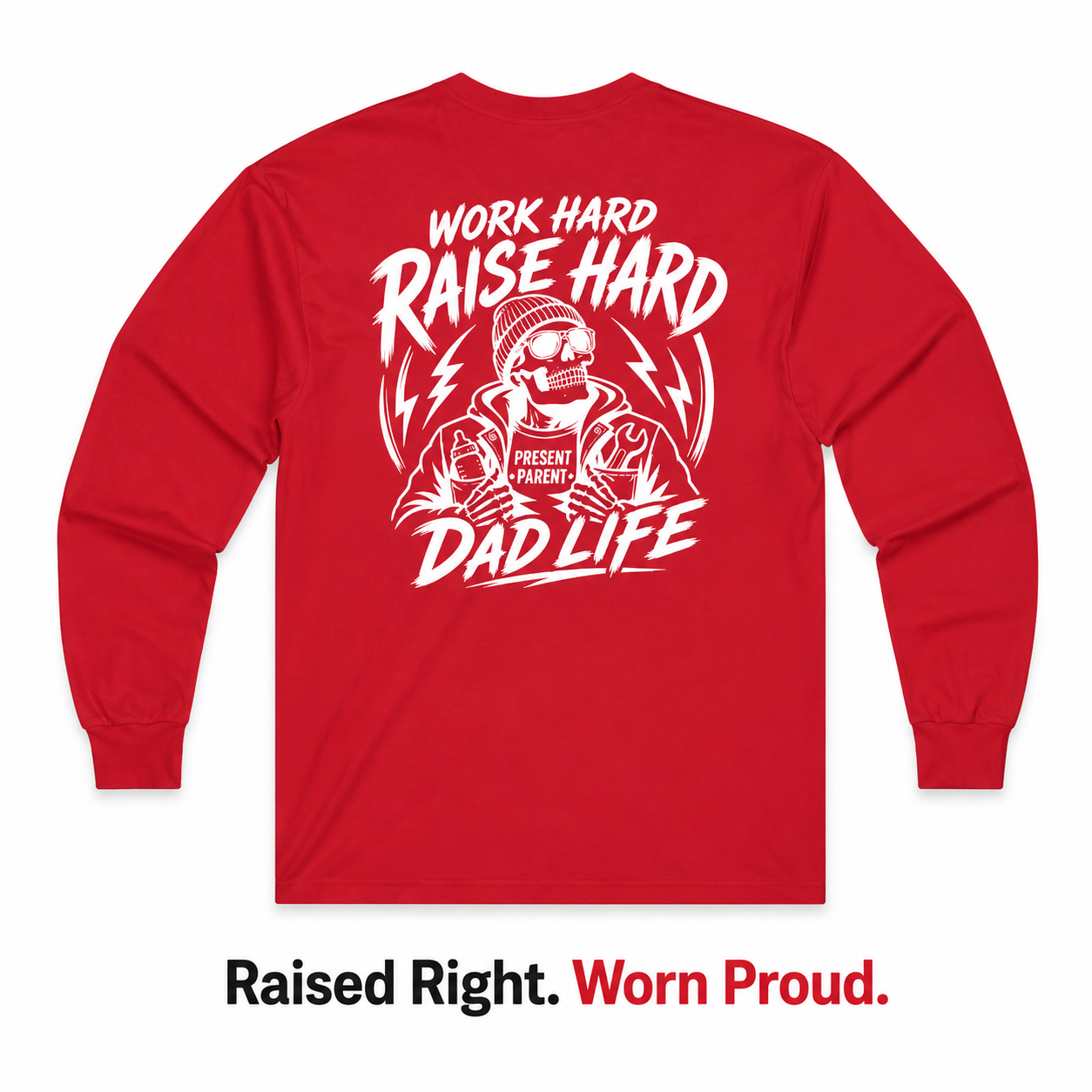 Men's Dad Life Long Sleeve Graphic Tee | Work Hard Raise Hard Back Print | Father's Day Gift