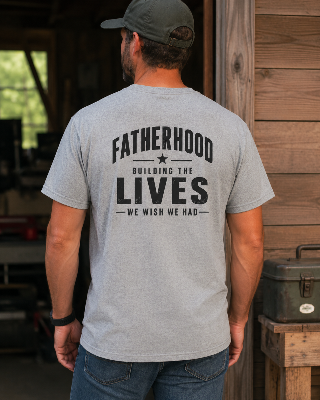 Fatherhood back print tee, meaningful gift for dad or husband