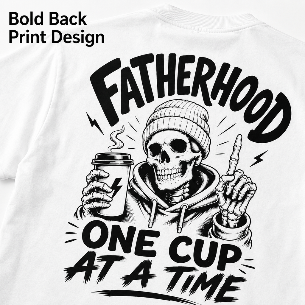Fatherhood coffee dad graphic tee shown as a meaningful dad gift.