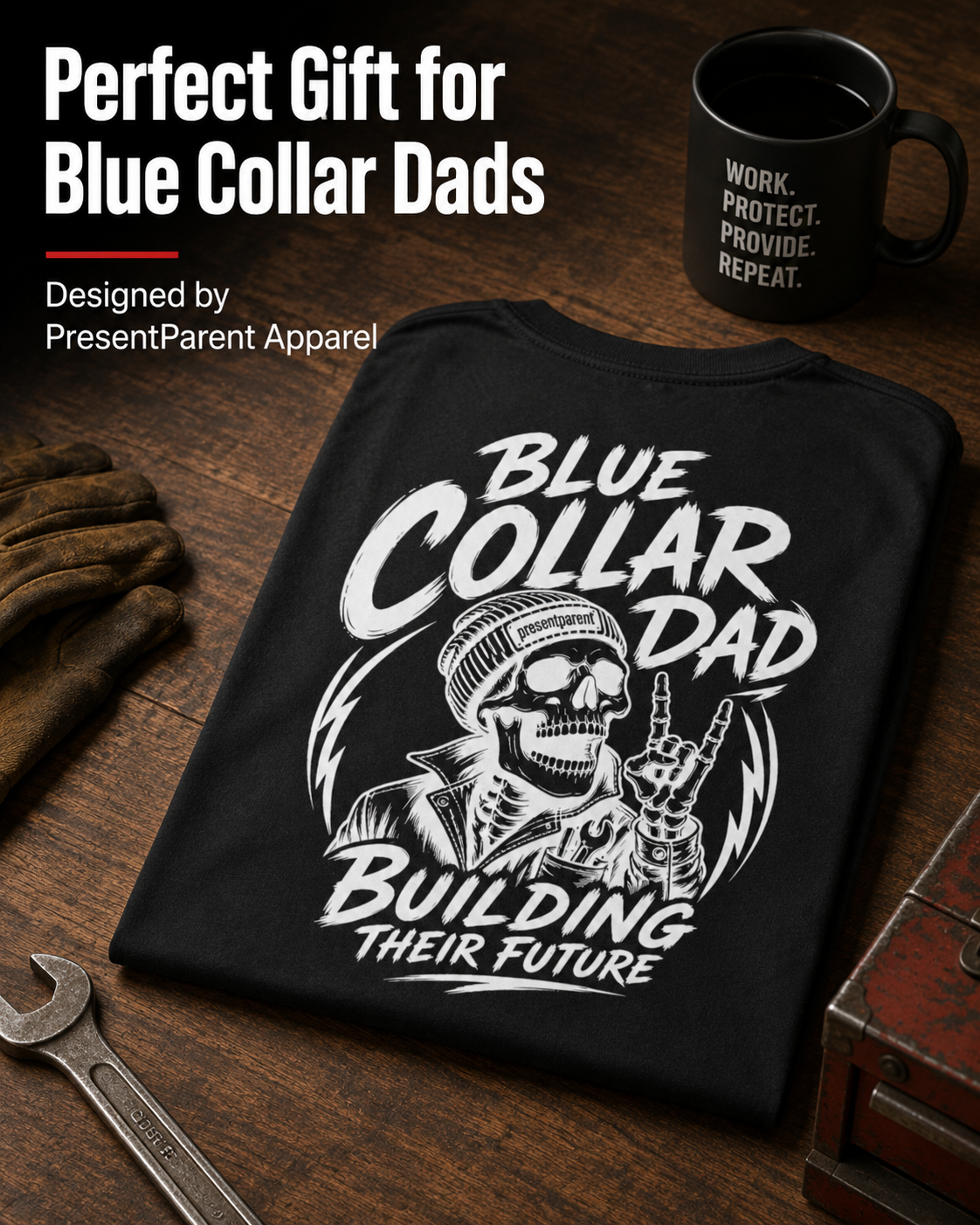 Men's Blue Collar Dad T-Shirt | Building Their Future Back Print | Hardworking Dad Gift