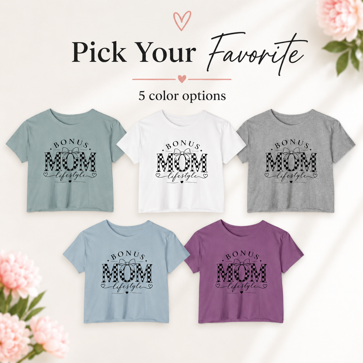 Bonus Mom Lifestyle Crop Top | Checkerboard MOM Graphic Tee
