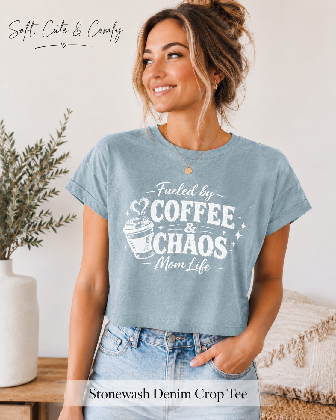 Coffee and Chaos crop top gift for moms new moms wives and mama friends